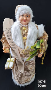 Figurină decorativă Doamna Crăciun aurie – Mrs. Claus elegantă 90cm